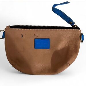 Parker Thatch Leather Wristlet Pouch Tan Blue Strap